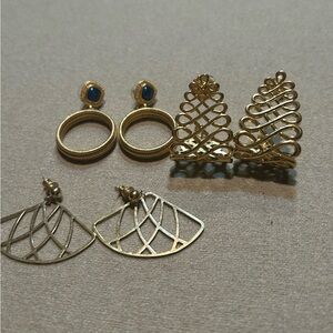 Gold toned dangle earring bundle. 3 sets of trendy gold earrings.​